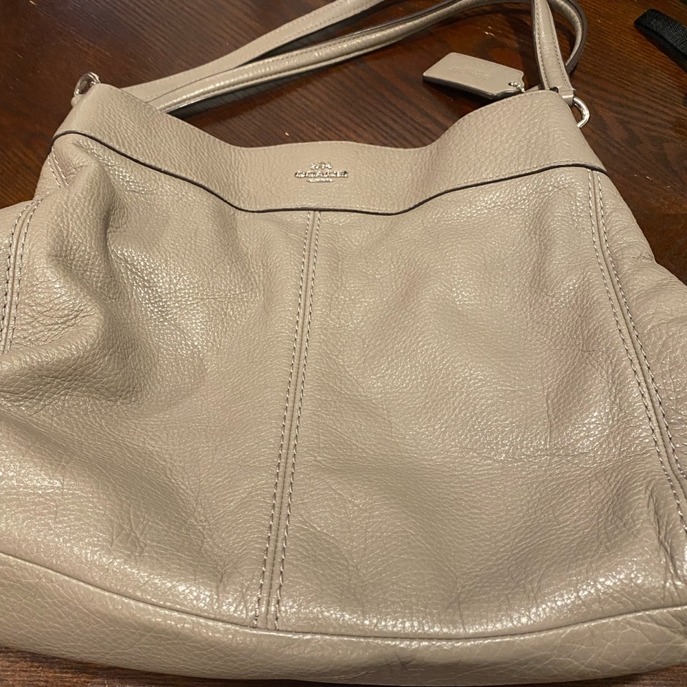 Clay/grey pebble leather Coach shoulder bag